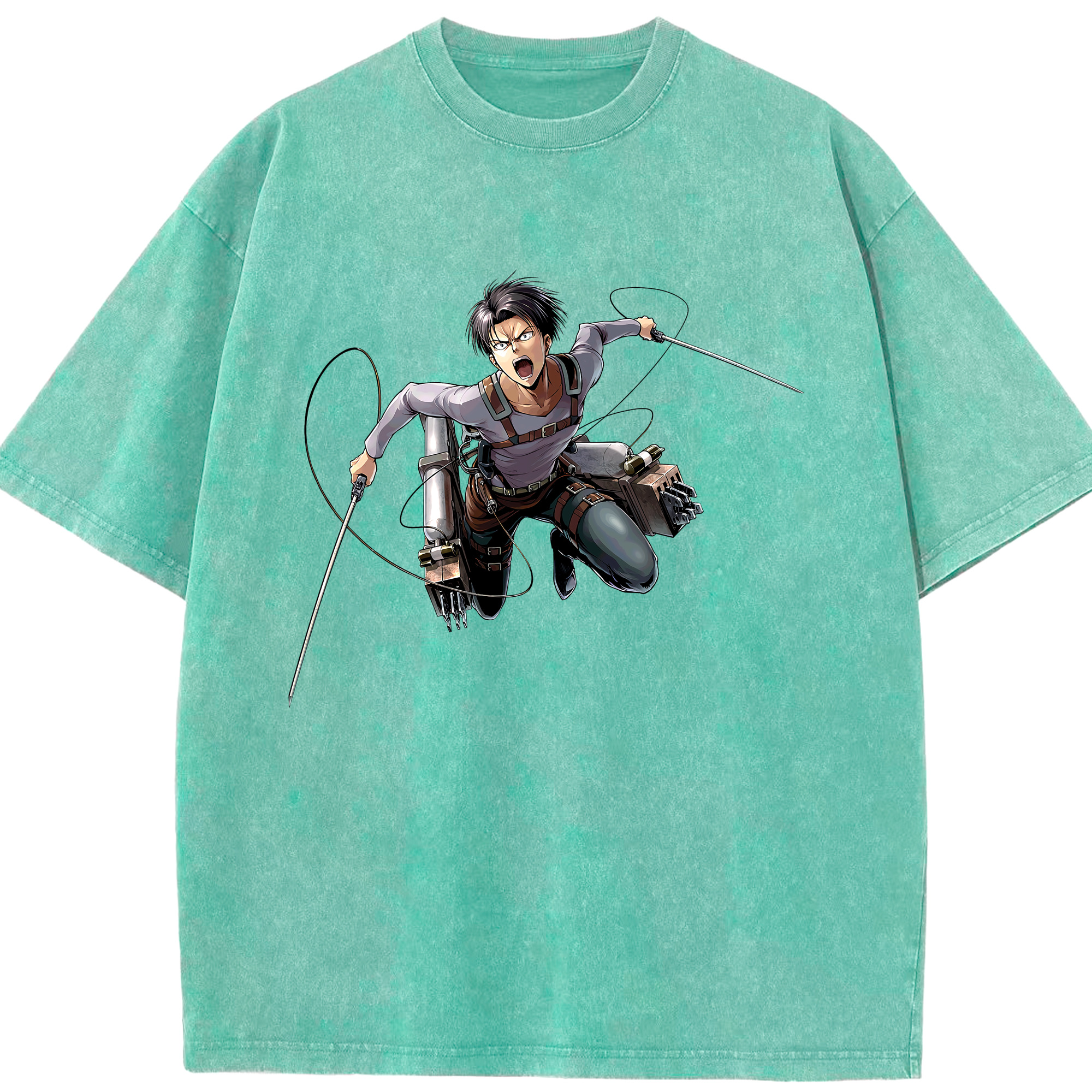 （画像用） 進撃の巨人 リヴァイ·アッカーマン Attack on Titan Levi Ackerman 綿100% ヴィンテージ風 半袖Tシャツ（フロントプリント）